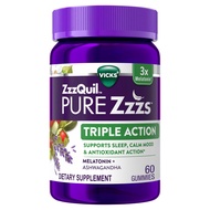 PURE Zzzs Triple Action, 6mg Melatonin Gummies, 3X Melatonin Sleep Aid with Ashwagandha, Calm Mood &