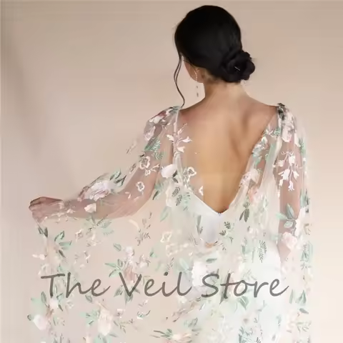 Floral Bridal Cape Shoulder Veils Ivory W hite Cathedral LongWild Flowers Wedding Draped Veil for Br