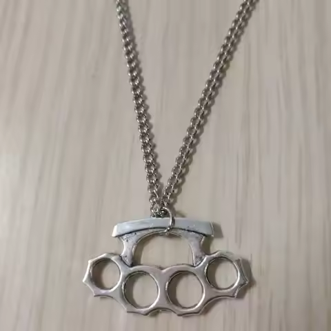 Kpop Five-pointed Star Cross Fairy Dumbbel Hidden Button Brass Knuckle Shape Pendant Necklace Coquet