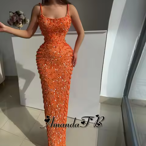 Amanda Fashionable Beadings Evening Dresses Sequin Spaghetti Straps Mermaid Gala Party Gown Vestidos