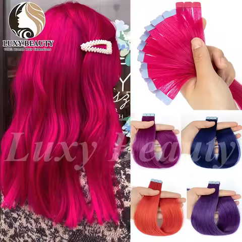 Colored Pink Mini Tape in Human Hair Extensions Invisible Seamless Tape in Hair 10pcs Pink Red Green