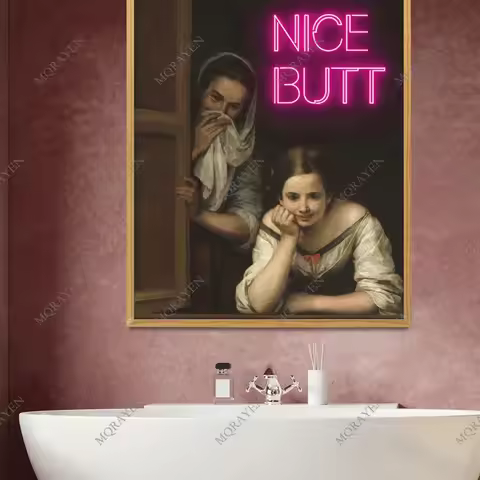 Vintage Nice Butt Neon Print Canvas Painting Funny Bathroom Poster Prank Gift Toilet Sign Wall Art P
