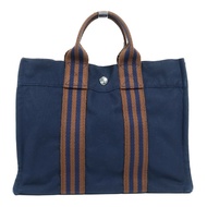 HERMES 帆布Fourre Tout Tote PM銀扣手挽袋Navy/Brown