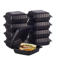 8X8" 3-Compartment 50-Pack Plastic Clamshell Takeout Food Trays Heavy Duty Togo Disposable Box For P