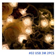 (2條)USB 3米 LED玫瑰小花燈 求婚佈置花燈 浪漫生日節日花燈 聖誕節日玫瑰花燈 房間佈置裝飾燈 燈串