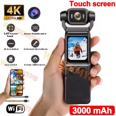 4K Handheld action camera 1.69“ touchscreen,4K Pocket camera Video recording camera, Rechargeable 10
