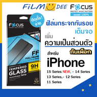 Focus ฟิล์มกระจกกันมองPrivacyกันเผือกไอโฟน iphone 15 15 pro 15 promax 11 12 13/14 13 pro max 14 pro 14 pro max ปกป้องการมองเห็นจากรอบข้าง