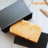 CHEFMADE Non-stick 450g Loaf Pan Black Slide Corrugated Toast Box Baking Mold Loaf Pan with Lid Bakeware Carbon Steel Bread Toast Mold with Cover Bread Pan for Baking Bread WK9287