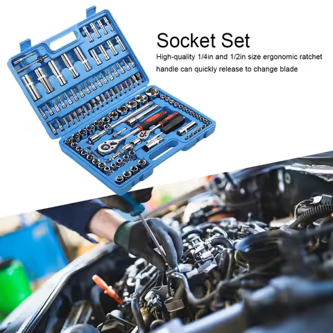 108Pcs Ratchet Wrench Set 1/4in 1/2in CR40 Steel Socket Set Tool Case Box Hand Tool Kits