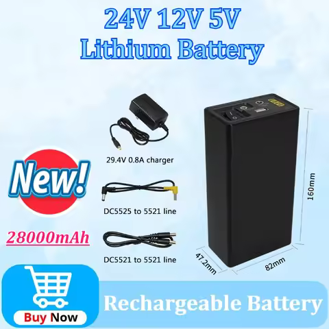 Power Bank 24V 12V 5V Auxiliary Battery Rechargeable Lithium Battery 28000mAh 18650 Auxiliary Large