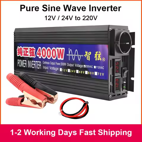 Pure Sine Wave Inverter 3000W 4000W DC 12V 24V To AC 220V 50Hz 60Hz Portable Power Bank Converter So