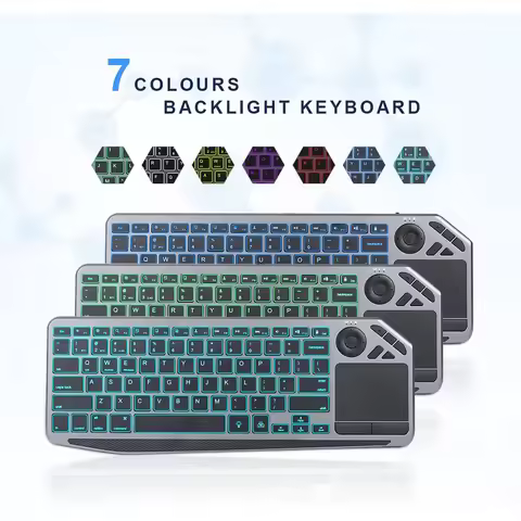 2.4G Wireless TV Keyboard with Touchpad 7-Colors Backlit Bluetooth Keyboard Rechargeable Keyboard fo