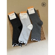 B2U Korea Imported Curling Striped Cotton Socks - Spring/Summer Style for Girls & Women