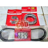 PAKET KAMPAS REM BELAKANG DEPAN VANBELT+ROLER HONDA BEAT SCOOPY SPACY VARIO 110 LED ESP FI KARBU BEA