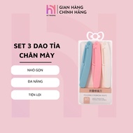 Set of 3 HY WAXING Eyebrow Razors with Safe and Convenient Carrying Case-CI-005