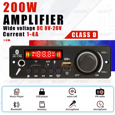 ARUIMEI 200W Amplifier Bluetooth Decoder Board DIY Microphone FM Radio TF USB Car Audio Music Player