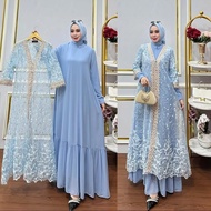 Gamis Set Outer Brokat Terpisah Lestari Dres BL Ceruty Babydoll Mix Brukat Renda M L XL XXL Dress Ko