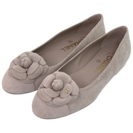 近全新香奈兒山茶花芭蕾舞鞋，22.5厘米，麂皮，灰色，淺口鞋，型號0985，C45494。 [二手]