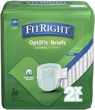 FitRight OptiFit Ultra Adult Diapers, Disposable Incontinence Briefs with Tabs, Heavy Absorbency, XX-Large, 60"-69", 20 Count