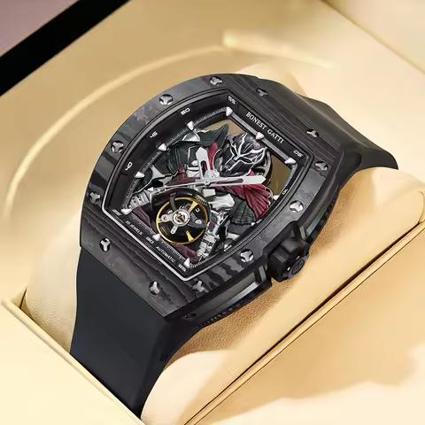 BONEST GATTI Automatic Mechanical Watch Men Luxury Sport Wristwatch Carbon Tungsten Sapphire Luminou