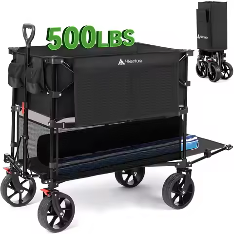 Extra Large 400L Beach Wagon with Big Wheels, 500LBS Capacity Collapsible Cart for Outdoor Activitie