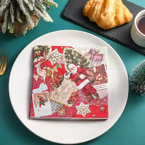 10/20pcs 33*33cm Christmas Party Decoration Paper Christmas Elements Printed Napkin Red Wine Glass F