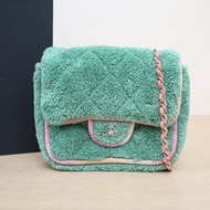 CHANEL 綠色毛絨30開銀扣20秋冬方胖子水彩限定肩背包