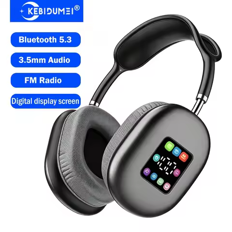 KEBIDUMEI Bluetooth 5.3 Headphones with Color Screen ANC HIFI Stereo Wireless Headsets FM Radio 3.5m