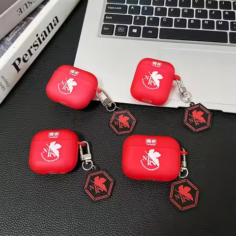 For Airpods Pro 2 Case,3D Red EVANGELION EVA Anime TPU Earphone Cover For Airpods 4 3 2 1 Case With 