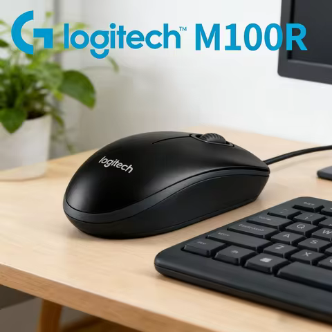 Logitech M100R Wired USB Mouse, 1000 DPI Optical Tracking, Ambidextrous Design, Plug & Play for Home