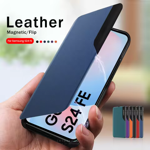 Smart Side View Flip Leather Case For Samsung Galaxy S24 FE 5G Magnetic Book Stand Coque Samsang Sum