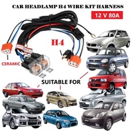 Car H4 Headlight Relay Power Cable Set Headlamp Relay Wire Kit Boost Up H4 Socket Lampu Kereta