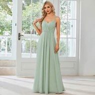 Elegant Chiffon Backless Floral Embroidered Sage Green Bridesmaid Dress