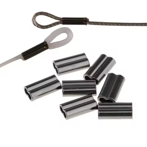 100pcs Black Mini Double Barrel Copper Sleeves for Mono Steel Wire Crimps Fix Tube Saltwater Fishing