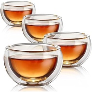 4 Pack Double Walled Glass Teacups Insulated Glasses - (4oz / 120ml) Heatproof Borosilicate Tea Cup,