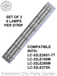 SET OF 3 32 INCHES SHARP TV LED BACKLIGHT STRIP 6 LAMPS A-HWCQ32D676 RUNTKB436WJZZ (LC-32LE2651-TT , LC-32LE185M , LC-32LE260M ,  LC-32LE275X)