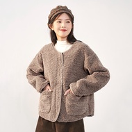 灵镜（LING JING）羊羔绒外套女2022新款百搭韩版加厚保暖上衣小香风绒绒冬装 卡其色 2XL【建议85-110斤】
