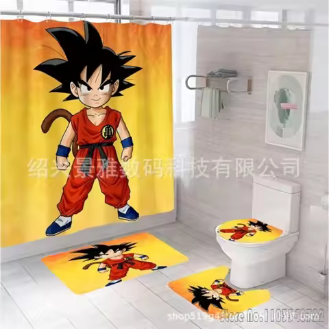 2026 Anime Dragon Ball 3D Printed Shower Curtain Set 4pcs Bathroom Decor Christmas Gift Anti-slip To