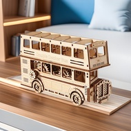 premium-3D Wooden Puzzle DIY Double Decker Bus Model Kit - Educational Assembly Toy