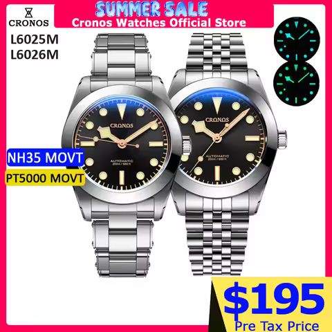 Cronos BB39 Mechanical Men Watch 39mm Automatic NH35 PT5000 SW200 Snow Hands Sapphire Glass Bushed B