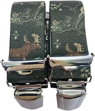 G-047 Men's Braces - Elk Motif - 3.5 cm Wide, Adjustable 65-125 cm - X-Shape - Robust Clips & High C