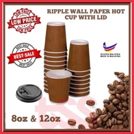 Cawan Kertas Panas Ripple / Cawan (100 Set dengan Penutup)RIPPLE HOT CUP / PAPER HOT CUP 8OZ/9OZ/12O