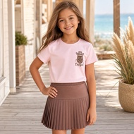 Girls Pleated Skirt Set 2 Piece Cowgirl Western Graphic T Shirt and Flared Skirt Outfit for Weekend 