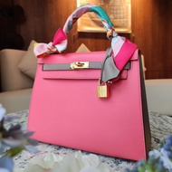 Hermes Kelly 25 HSS/ Rose Azalee 8W/Gris Asphalt M8/ Epsom/ Gold Hardware