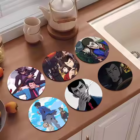 1pc Lupin The Third Anime Wooden Coaster Colour Printing Cup Mat Home Desk Decoration Gifts
