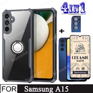 Samsung A15 Shockproof Phone Case for Samsung A14 A52 A52s A42 A32 A22 5G 4G A12 A03s 4 in 1 TPU Soft Casing and Full Coverage Ceramic Tempered Glass Screen Protector