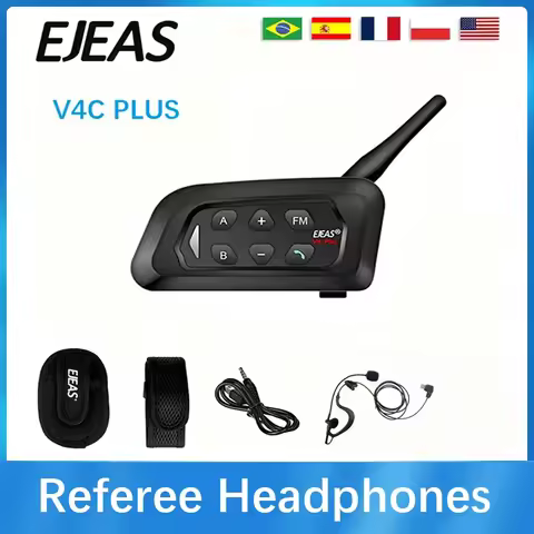 EJEAS V4C Plus Football Referee Bluetooth Intercom Earphones 1500M 4 User Full Duplex Football Confe