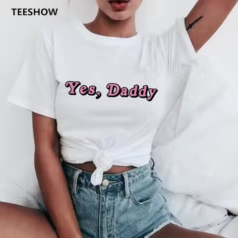 New Yes Daddy tShirt Women Satan Is My Sugar Daddy Aesthetic Print White Women T-shirt Casual 90s Ts