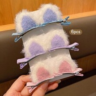 6pcs Cute Cat Ear Shaped 3D Hair Clips, Sweet Hair Accessories
