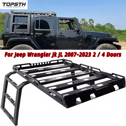 Luggage Roof Rack, For Jeep Wrangler Jk JL 2007-2023 2 / 4 Doors, Aluminum, Roof Rack with Step Off-